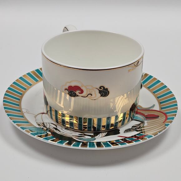 The Forbidden City Culture Koi Fish Carp Fine Asian Porcelain Cup Saucer Set - Picture 3 of 9